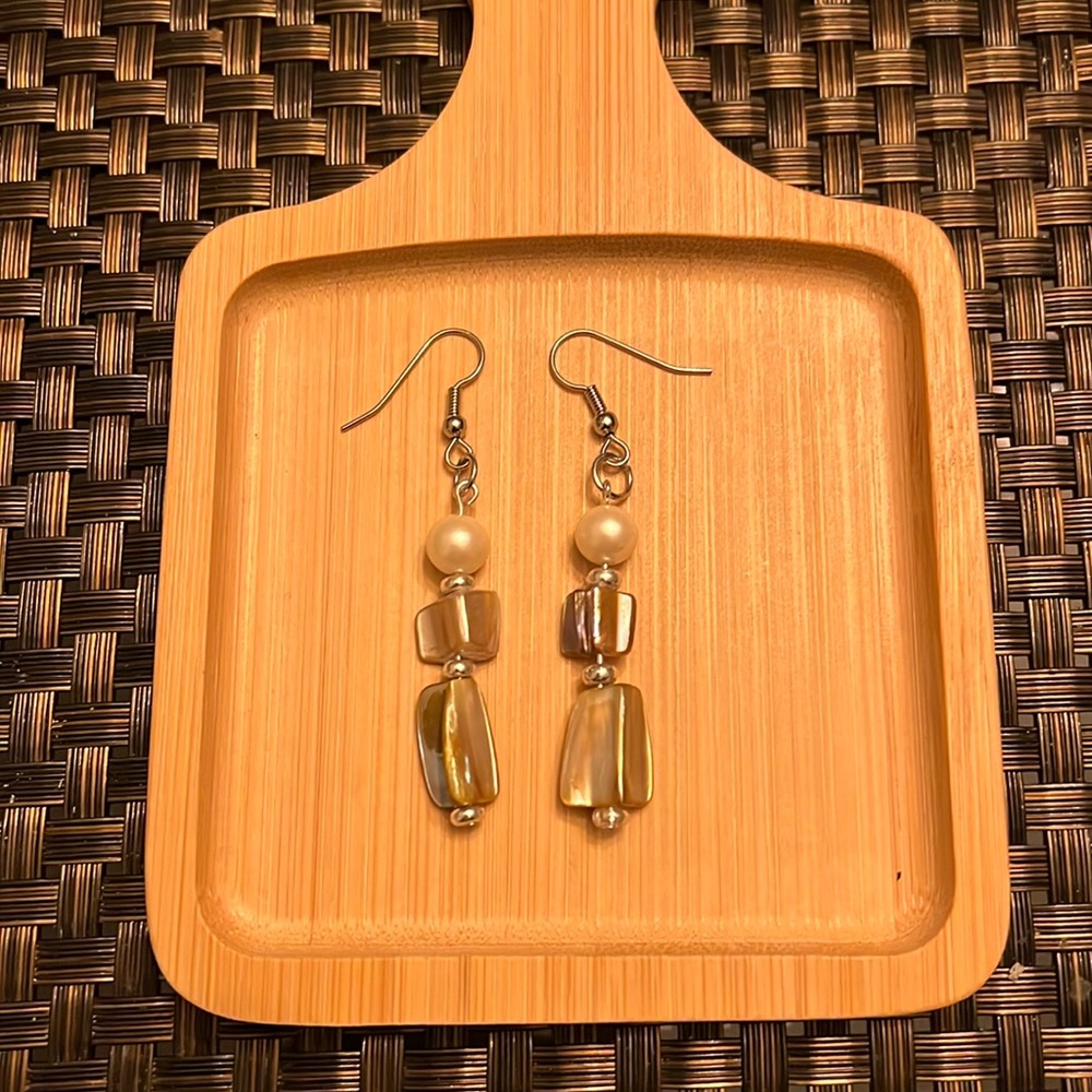 Boho Pearls and Seashells Dangle Earrings